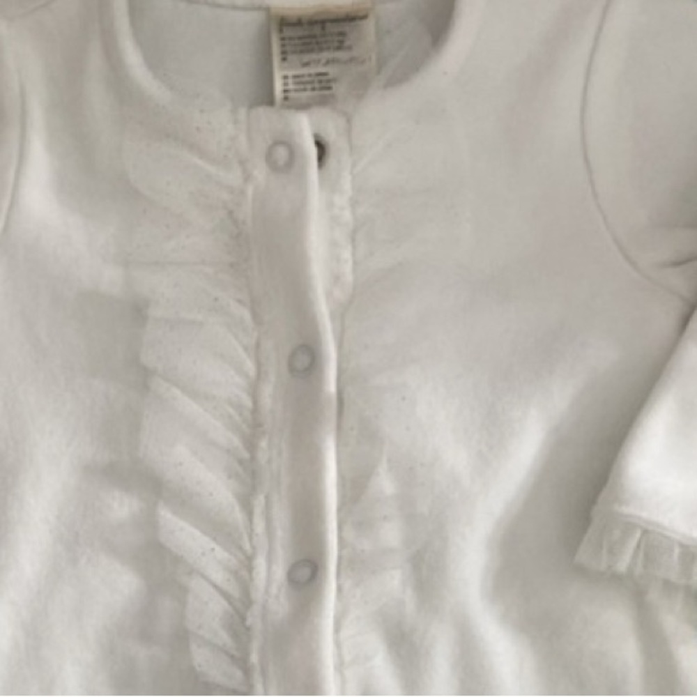 NEW Velvety First Impressions Sleeper White Cotton w/Sheer Trim Snap Front 3-6M